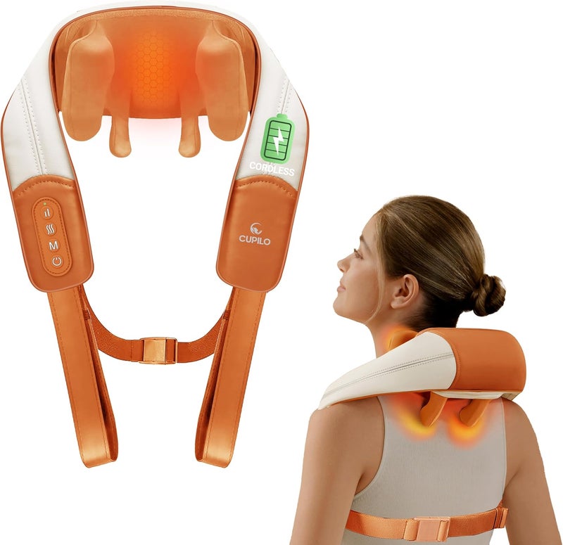 CuPiLo Shiatsu Neck Massager with Heat - Ideal Gift for Women,Men,Cordless 4D Expert Neck Shoulder Massage for Pain Relief,Upgarded Kneading Massager for Muscle Relaxation - Image 1